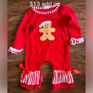 Festive Red Gingerbread Kids Ruffle Romper